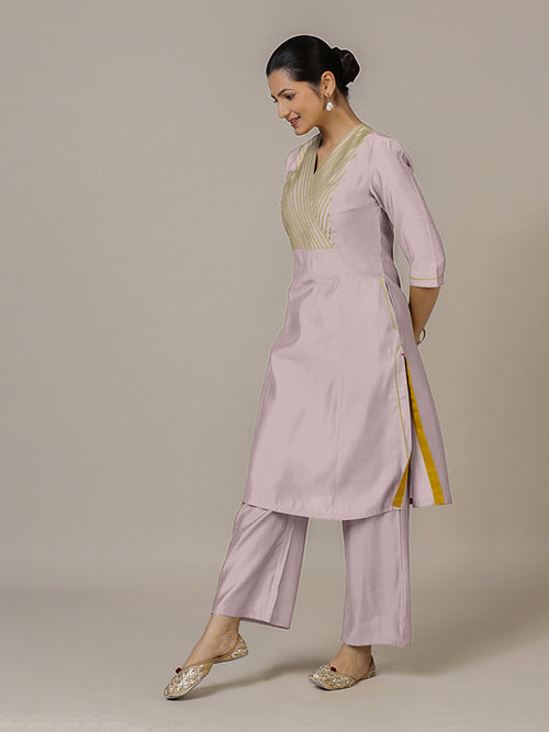 Piya x Rozaana Kurta, in Purple Viscose, featuring three quarter sleeves and v-neckline, made for daily & work.