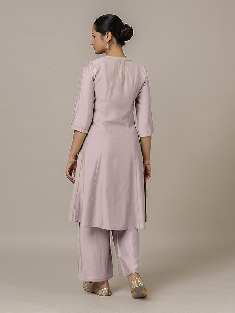 Piya x Rozaana Kurta, in Purple Viscose, featuring three quarter sleeves and v-neckline, made for daily & work (view 2).
