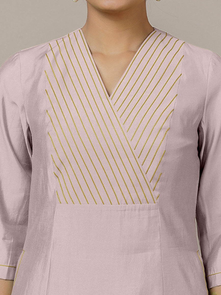 Piya x Rozaana Kurta, in Purple Viscose, featuring three quarter sleeves and v-neckline, made for daily & work (view 3).
