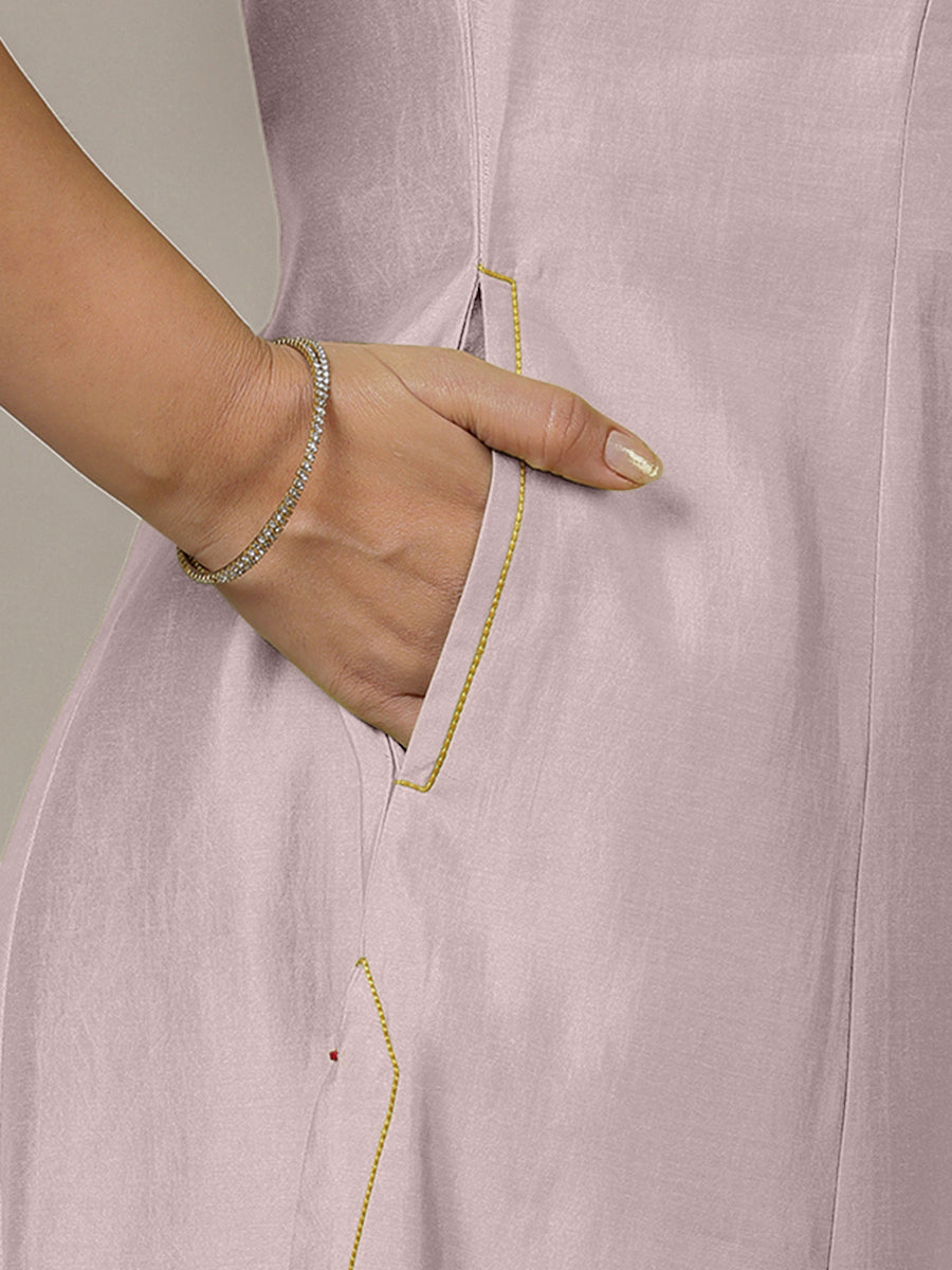 Piya x Rozaana Kurta, in Purple Viscose, featuring three quarter sleeves and v-neckline, made for daily & work (view 5).