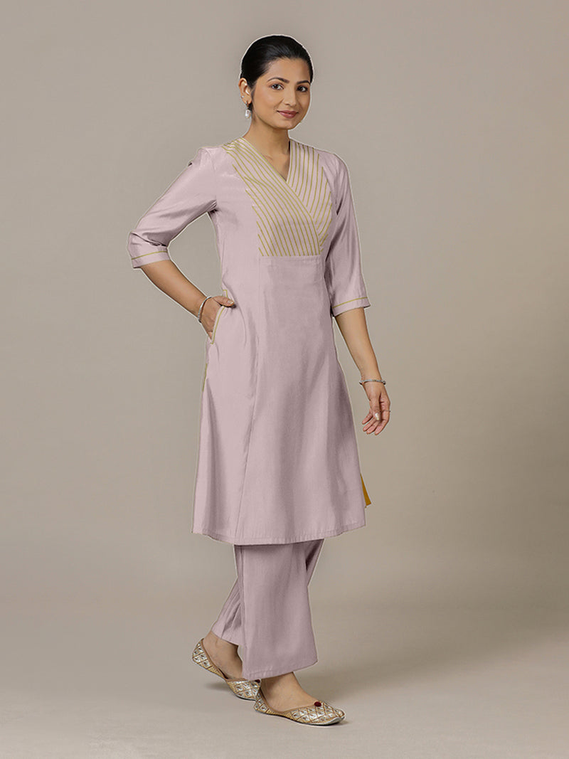Piya x Rozaana | A Line Kurta in Lilac with Thread Work | Coords or Only Kurta-Binks