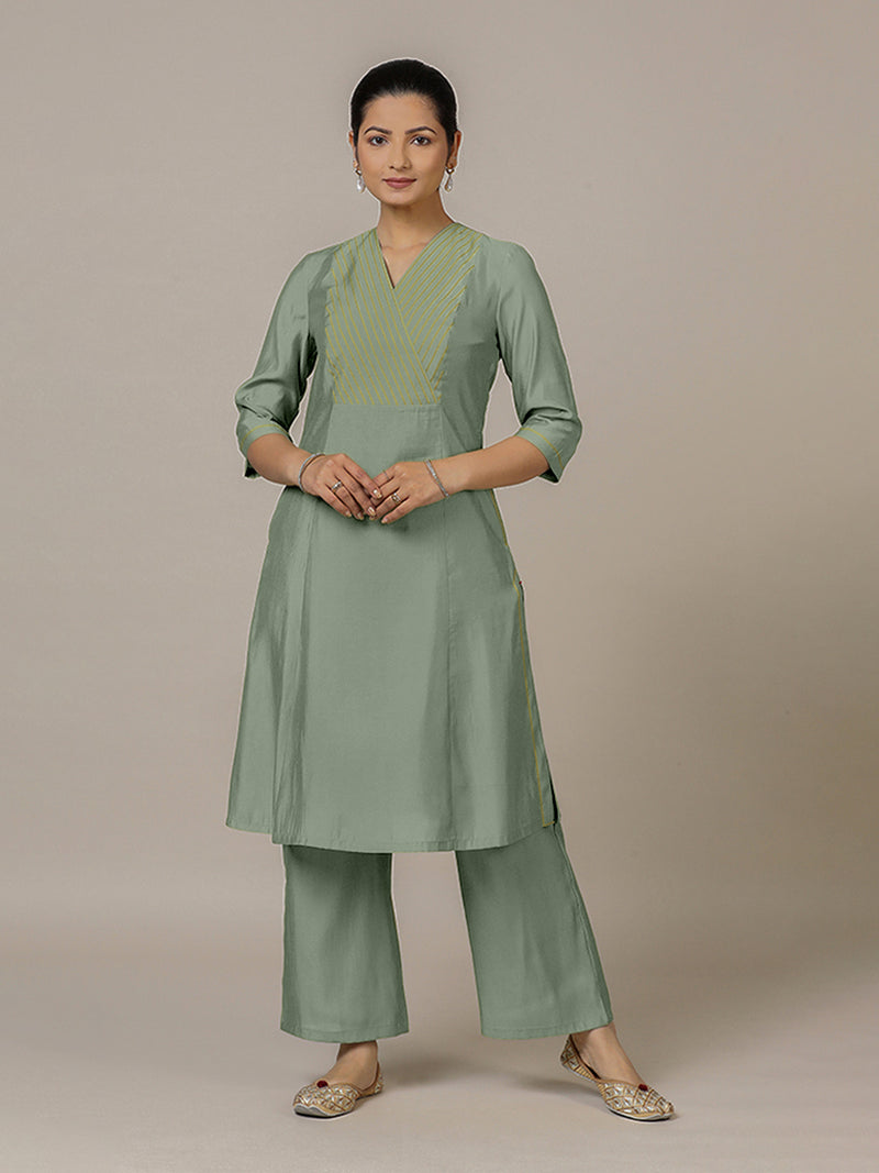 Piya x Rozaana | A Line Kurta in Mint Green with Thread Work | Coords or Only Kurta-Binks