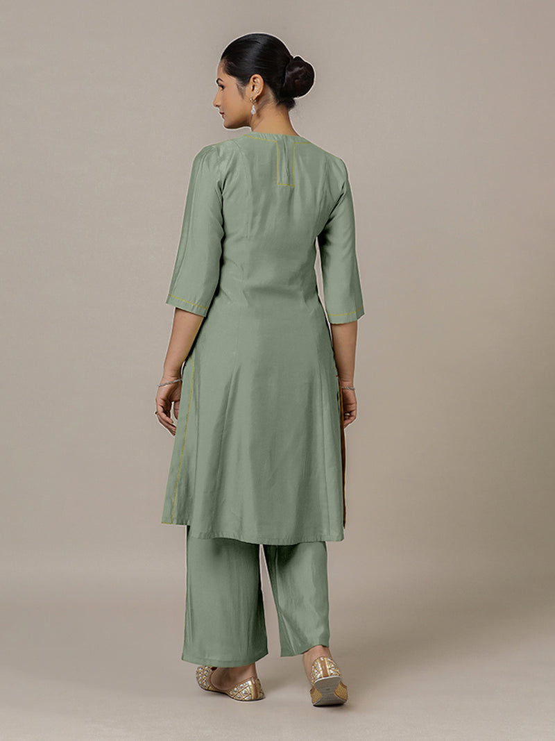 Piya x Rozaana | A Line Kurta in Mint Green with Thread Work | Coords or Only Kurta-Binks