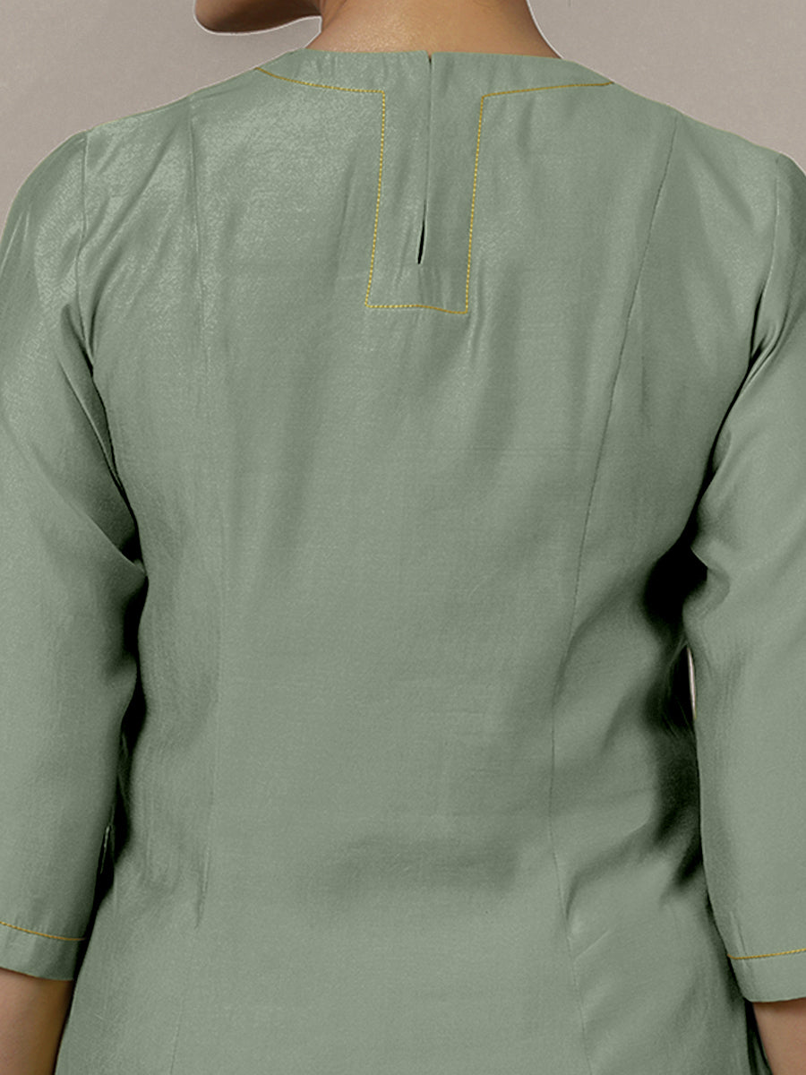 Piya x Rozaana Kurta, in Green Viscose, featuring three quarter sleeves and v-neckline, made for daily & work (view 4).