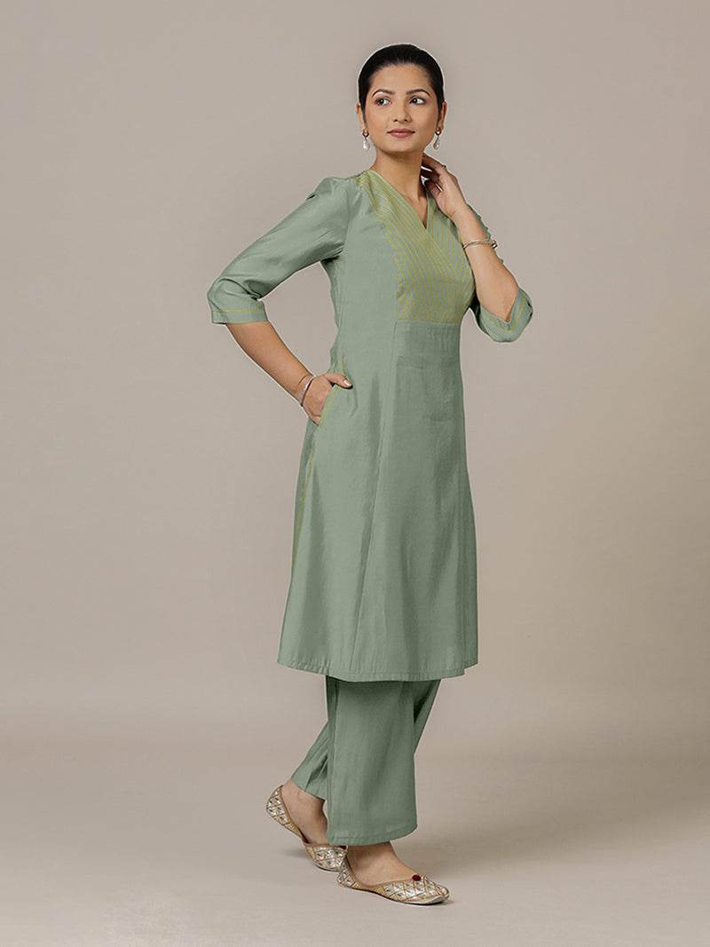 Piya x Rozaana | A Line Kurta in Mint Green with Thread Work | Coords or Only Kurta-Binks