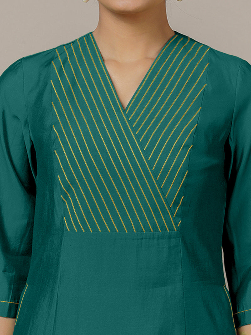 Piya x Rozaana | A Line Kurta in Peacock Green with Thread Work | Coords or Only Kurta-Binks