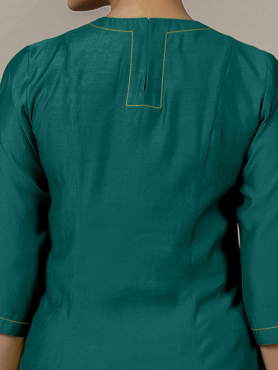 Piya x Rozaana Kurta, in Green Viscose, featuring three quarter sleeves and v-neckline, made for daily & work (view 3).