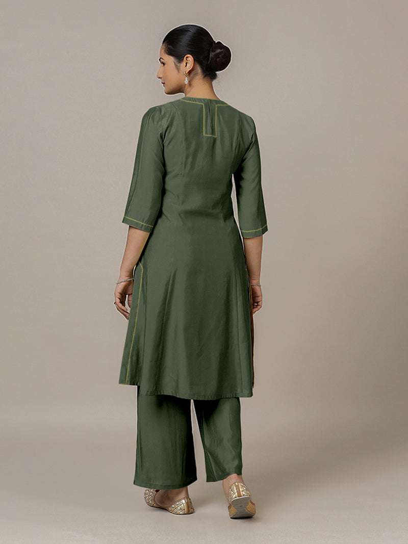 Piya x Rozaana | A Line Kurta in Pine Green with Thread Work | Coords or Only Kurta-Binks