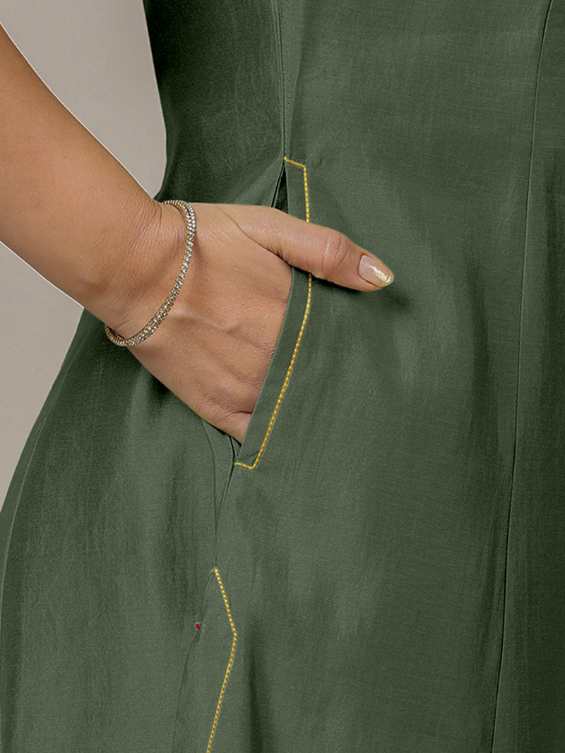 Piya x Rozaana | A Line Kurta in Pine Green with Thread Work | Coords or Only Kurta-Binks