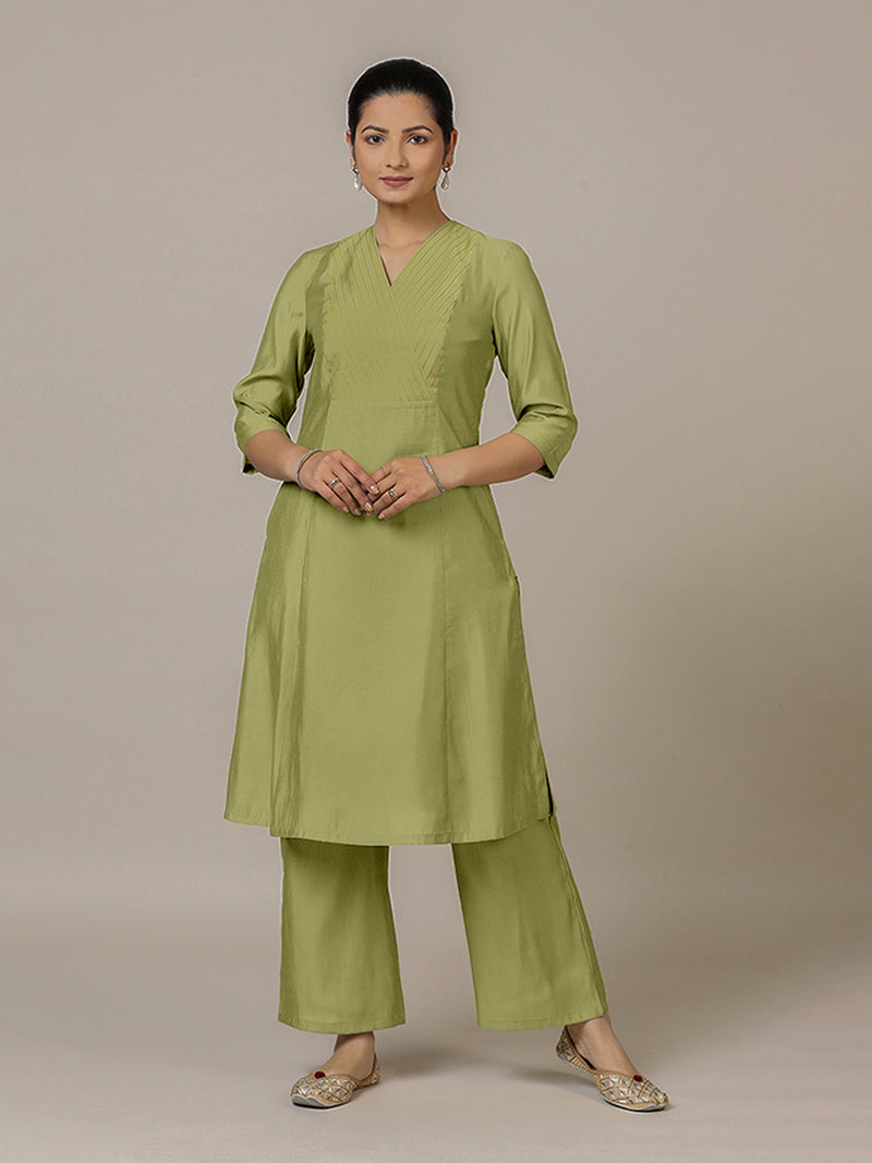Piya x Rozaana | A Line Kurta in Pista Green with Thread Work | Coords or Only Kurta-Binks