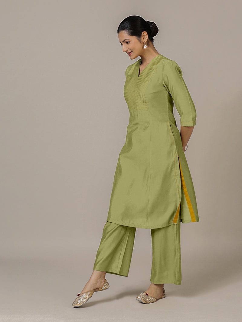 Piya x Rozaana | A Line Kurta in Pista Green with Thread Work | Coords or Only Kurta-Binks