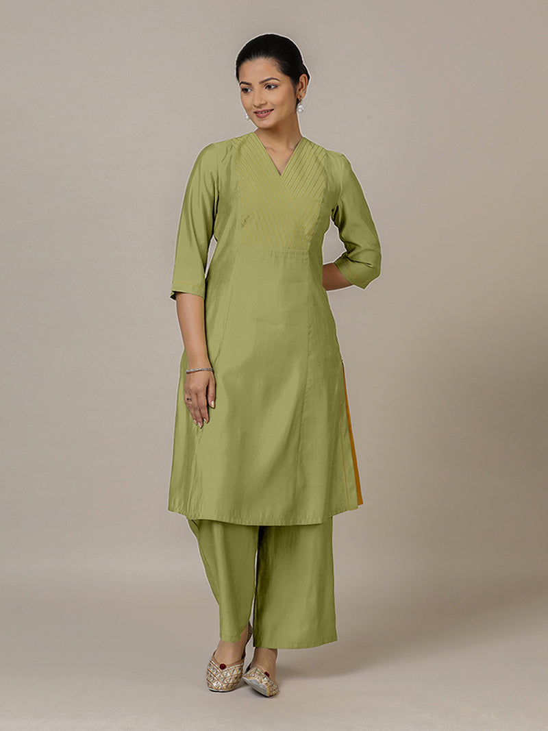 Piya x Rozaana | A Line Kurta in Pista Green with Thread Work | Coords or Only Kurta-Binks