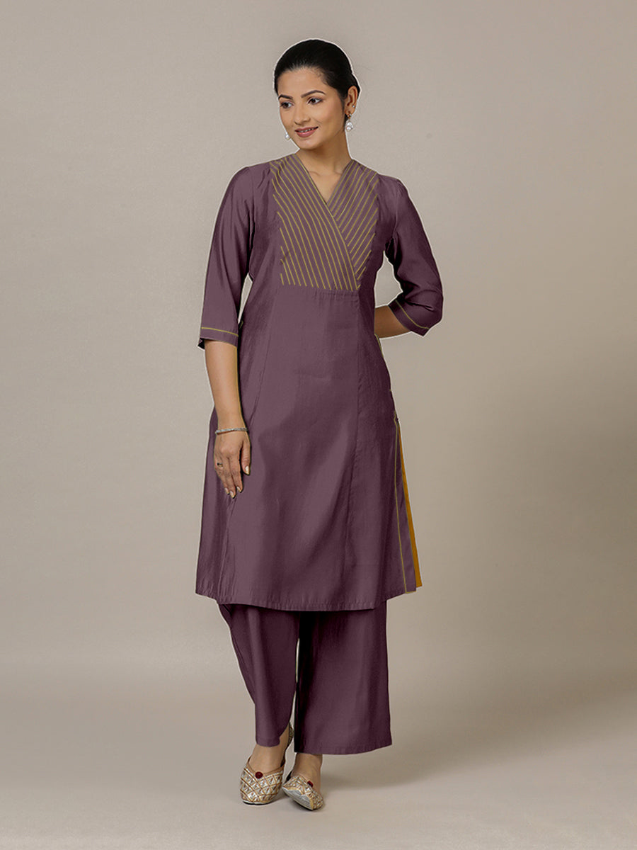 Piya x Rozaana | A Line Kurta in Purple Mauve with Thread Work | Coords or Only Kurta