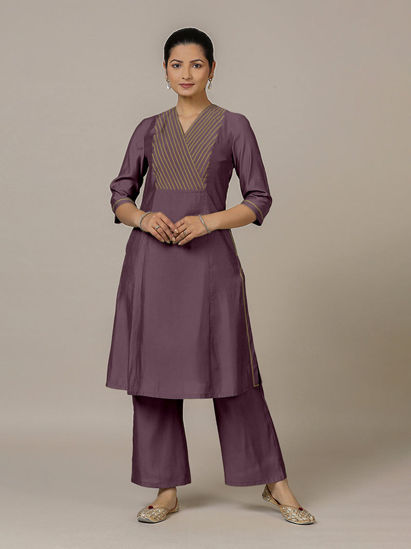 Piya x Rozaana | A Line Kurta in Purple Mauve with Thread Work | Coords or Only Kurta-Binks