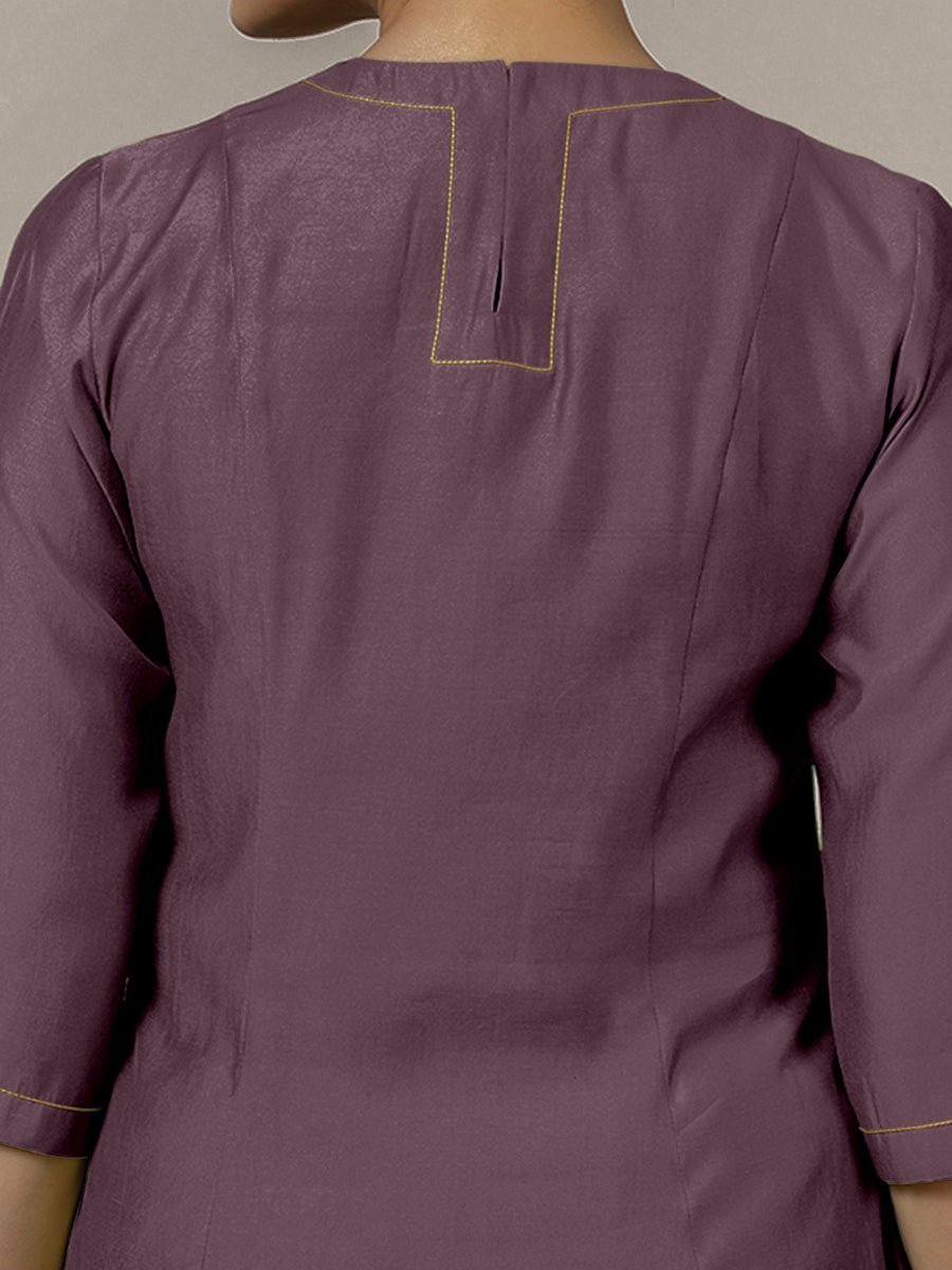 Piya x Rozaana Kurta, in Purple Viscose, featuring three quarter sleeves and v-neckline, made for daily & work (view 4).