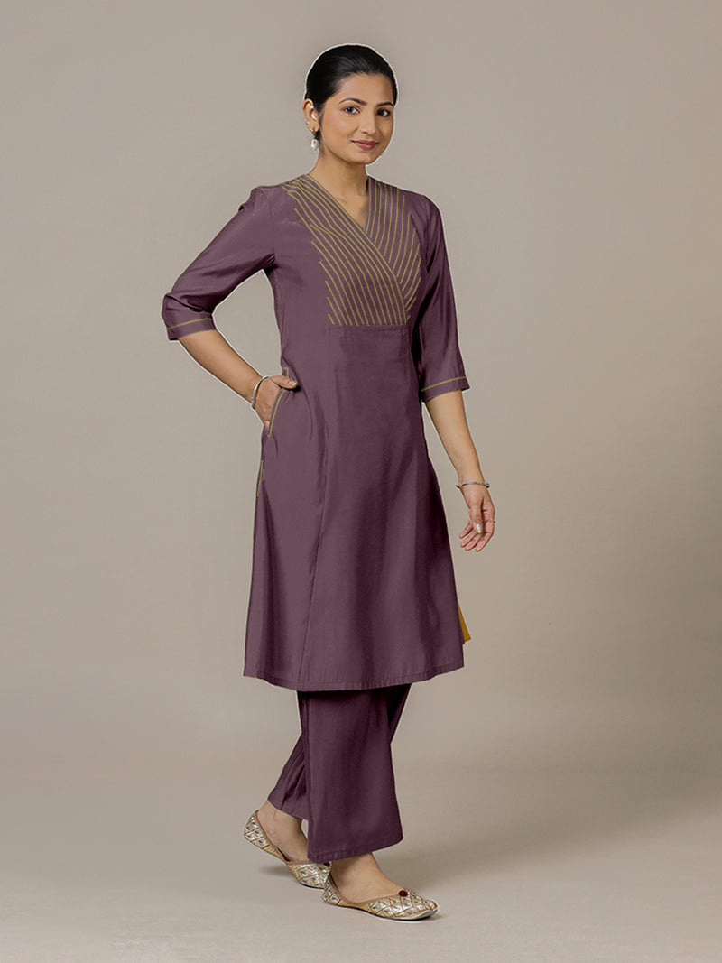 Piya x Rozaana | A Line Kurta in Purple Mauve with Thread Work | Coords or Only Kurta-Binks