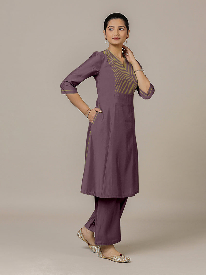 Piya x Rozaana | A Line Kurta in Purple Mauve with Thread Work | Coords or Only Kurta-Binks