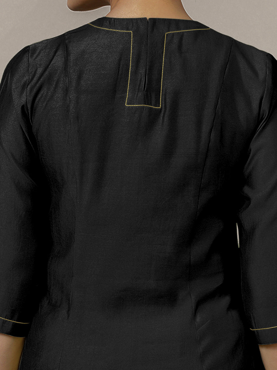 Piya x Rozaana Kurta, in Black Viscose, featuring three quarter sleeves and v-neckline, made for daily & work (view 4).