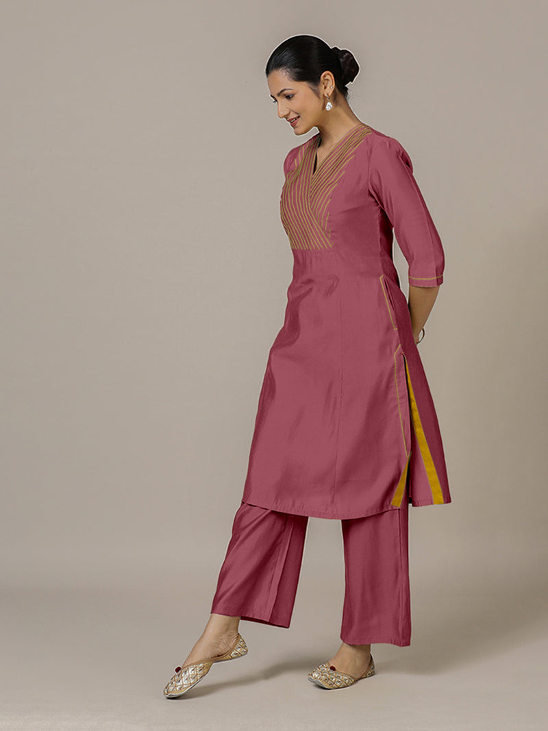 Piya x Rozaana | A Line Kurta in Rose Pink with Thread Work | Coords or Only Kurta-Binks