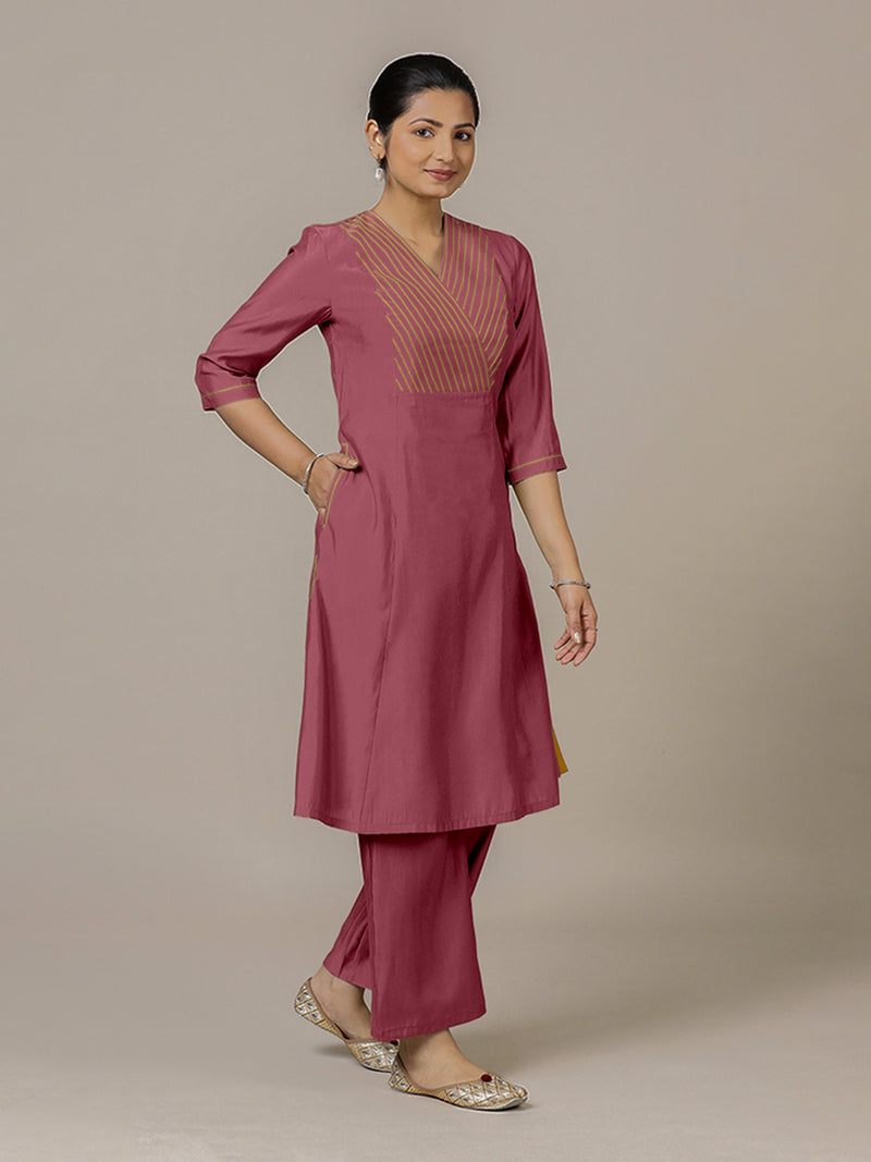 Piya x Rozaana | A Line Kurta in Rose Pink with Thread Work | Coords or Only Kurta-Binks
