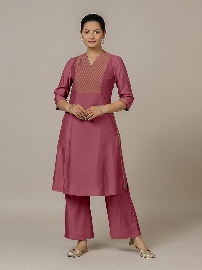 Piya x Rozaana | A Line Kurta in Rose Pink with Thread Work | Coords or Only Kurta-Binks