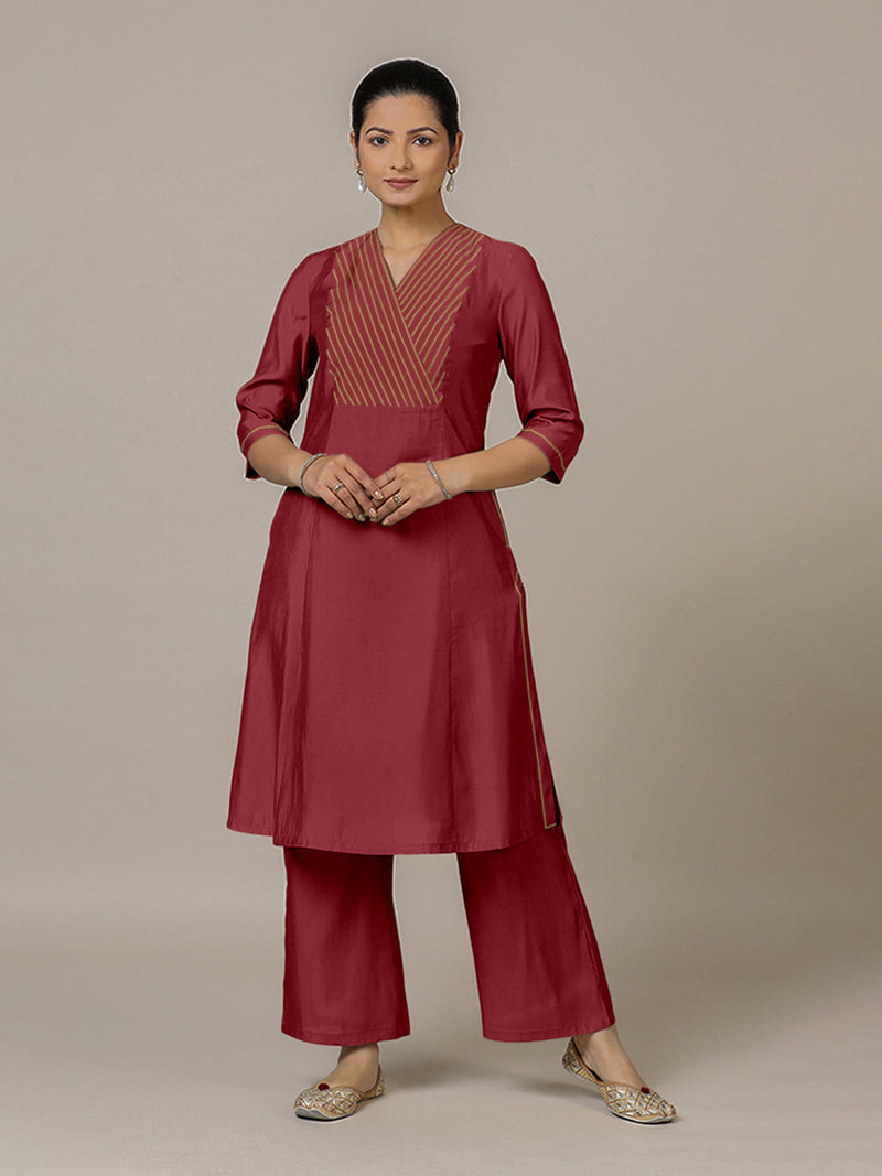 Piya x Rozaana | A Line Kurta in Scarlet Red with Thread Work | Coords or Only Kurta-Binks