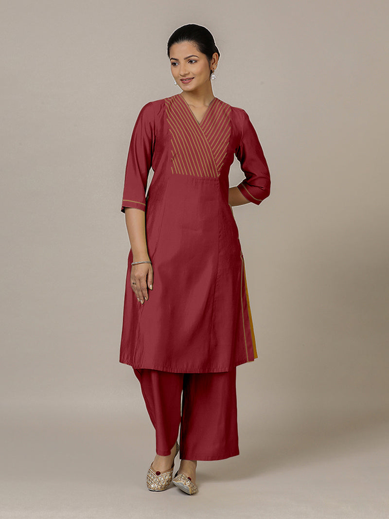 Piya x Rozaana | A Line Kurta in Scarlet Red with Thread Work | Coords or Only Kurta-Binks