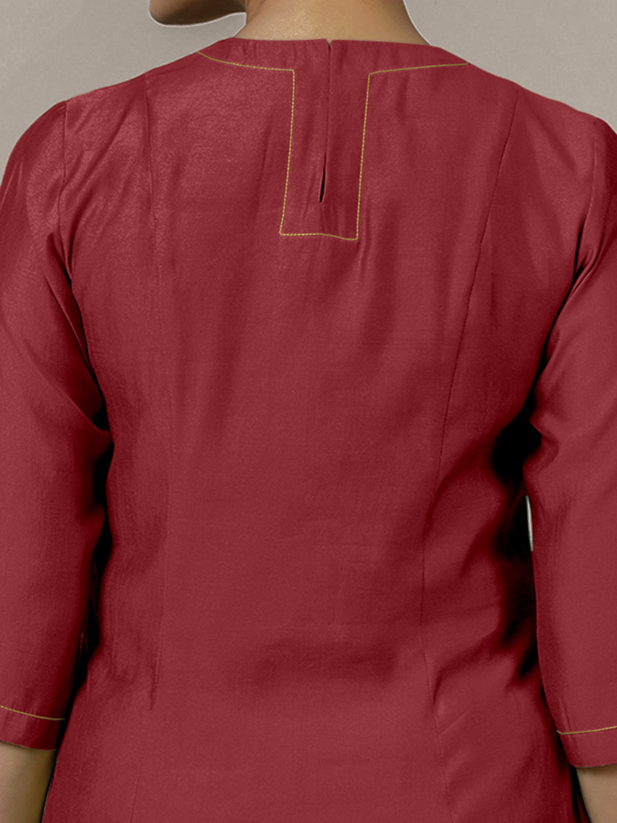 Piya x Rozaana Kurta, in Red Viscose, featuring three quarter sleeves and v-neckline, made for daily & work (view 4).