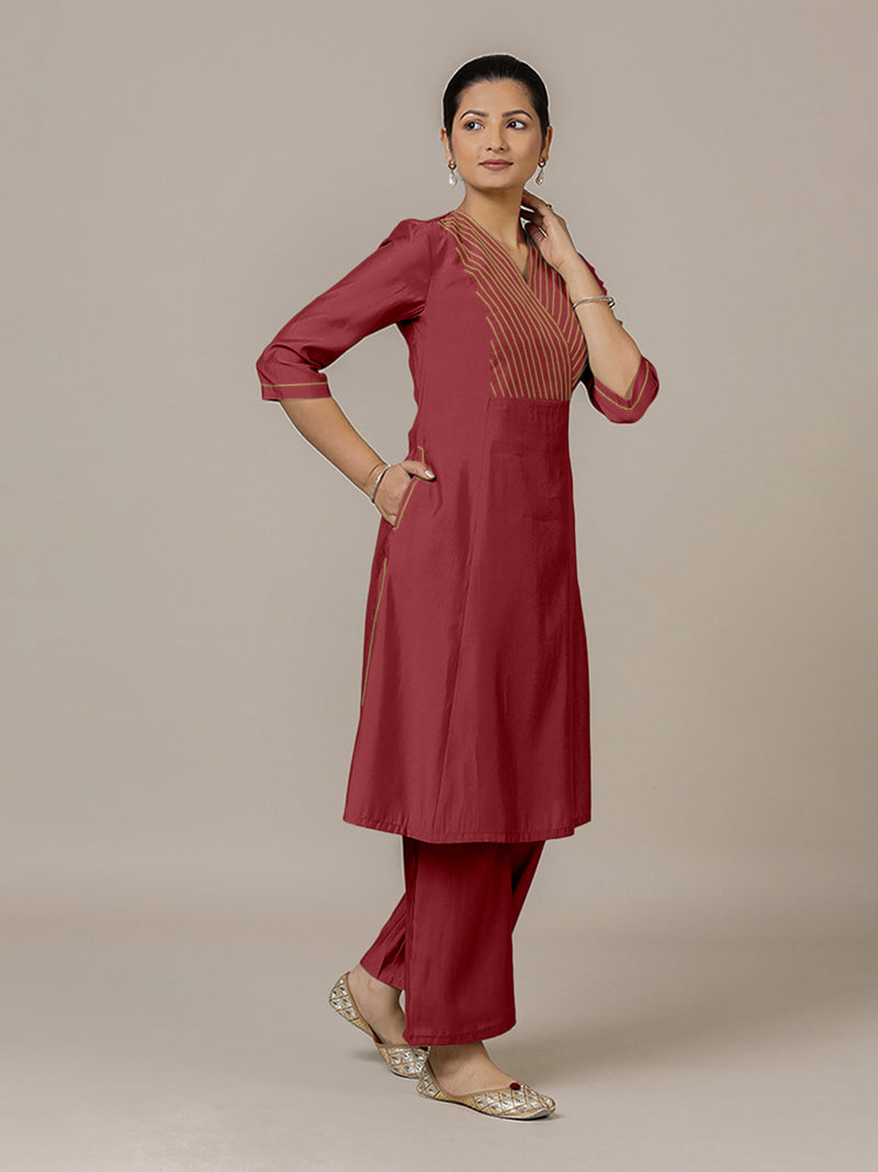 Piya x Rozaana | A Line Kurta in Scarlet Red with Thread Work | Coords or Only Kurta-Binks