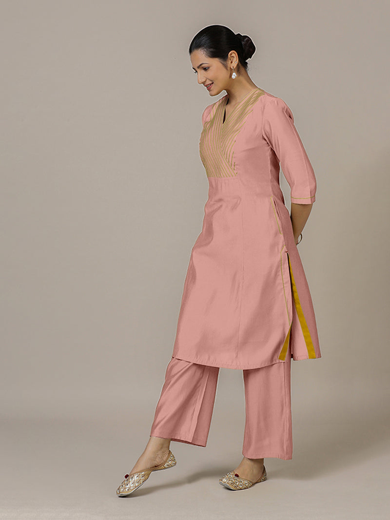Piya x Rozaana | A Line Kurta in Sea Pink with Thread Work | Coords or Only Kurta-Binks