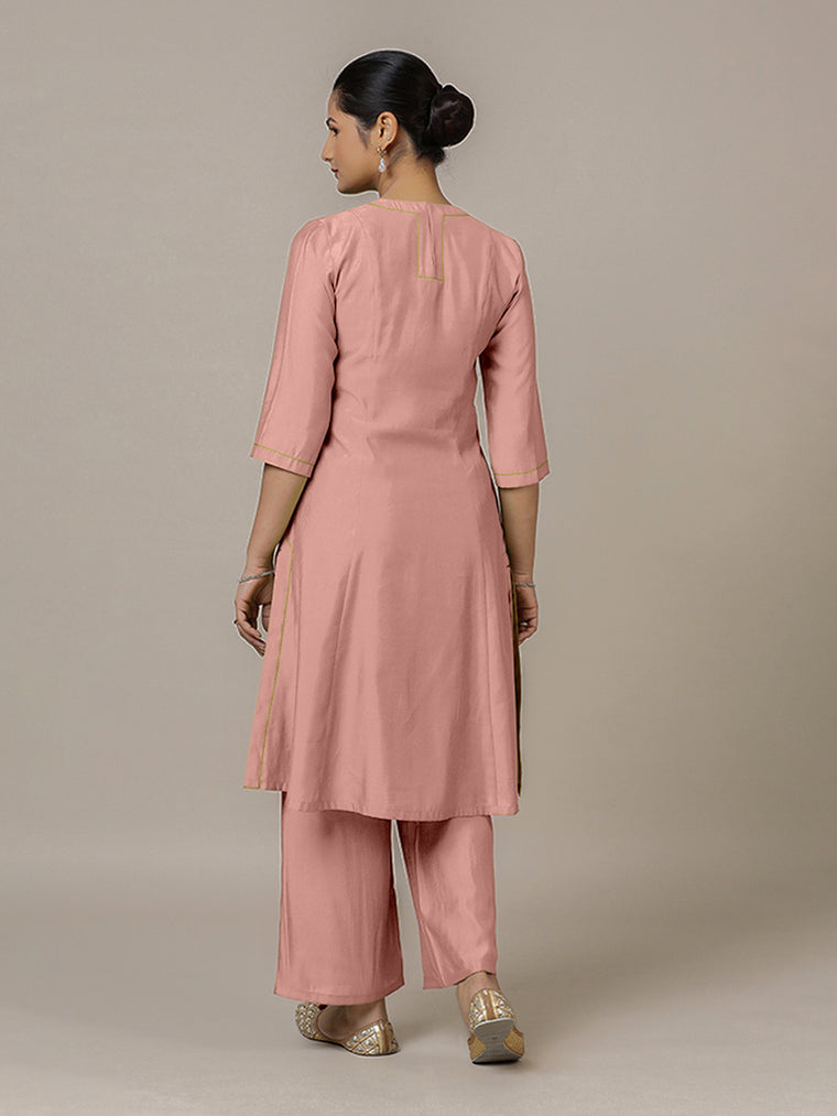 Piya x Rozaana Kurta, in Pink Viscose, featuring three quarter sleeves and v-neckline, made for daily & work (view 2).