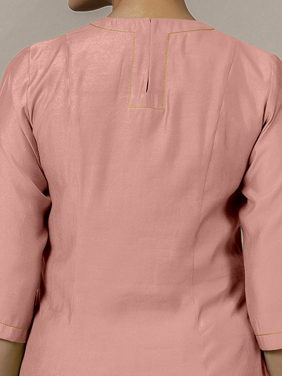 Piya x Rozaana Kurta, in Pink Viscose, featuring three quarter sleeves and v-neckline, made for daily & work (view 4).