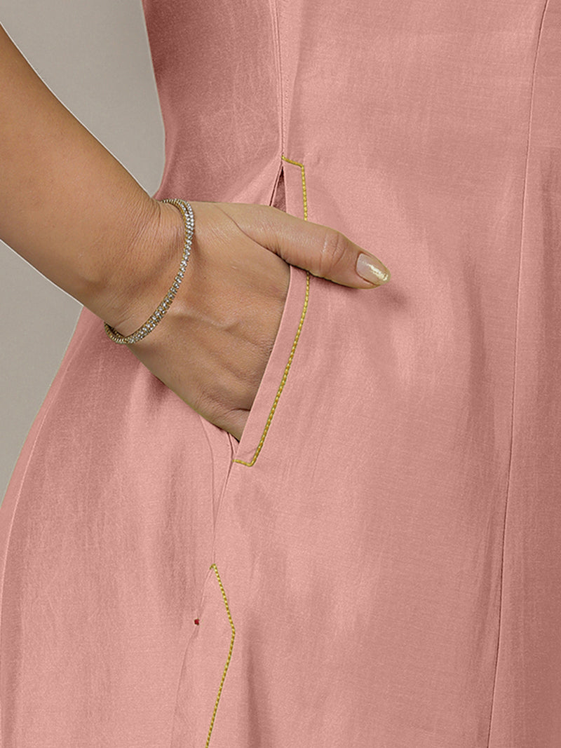 Piya x Rozaana | A Line Kurta in Sea Pink with Thread Work | Coords or Only Kurta-Binks