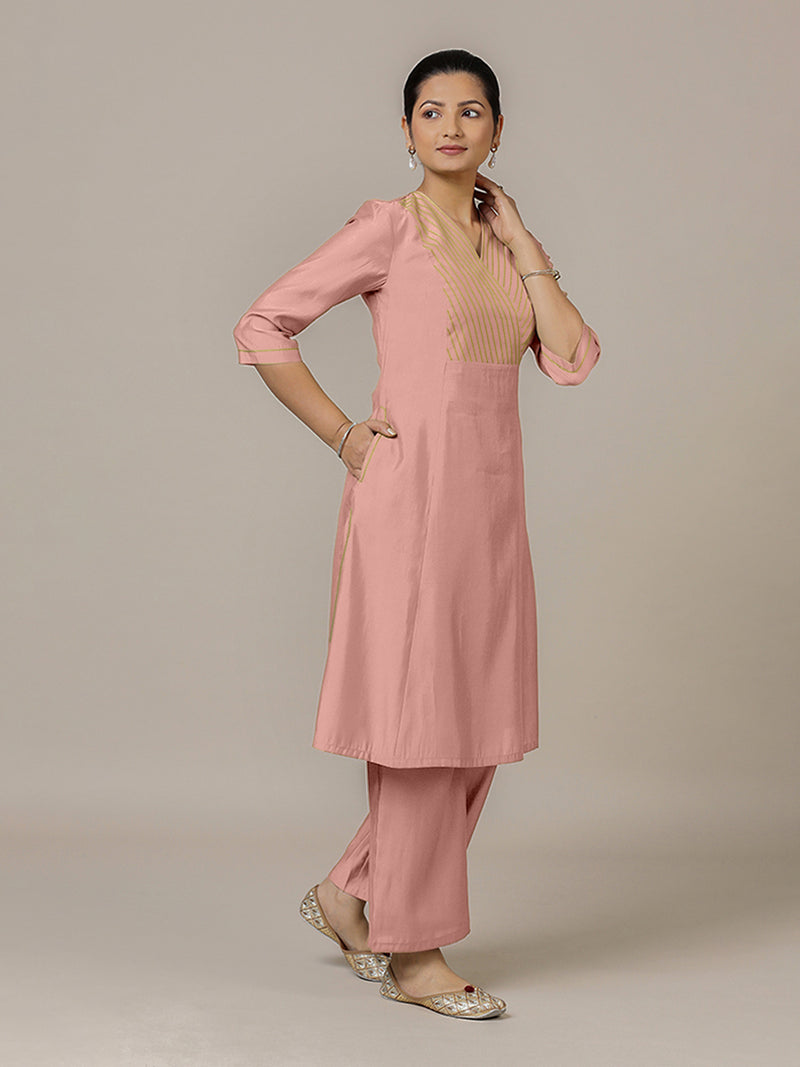 Piya x Rozaana | A Line Kurta in Sea Pink with Thread Work | Coords or Only Kurta-Binks