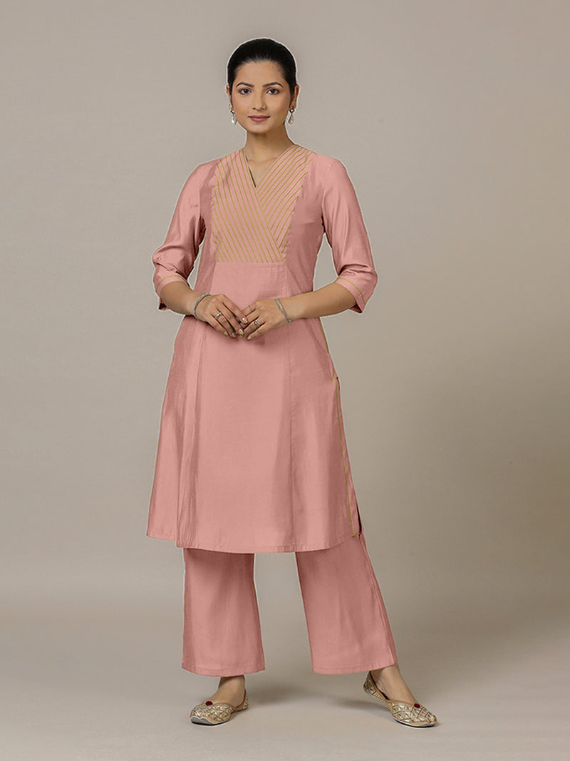 Piya x Rozaana | A Line Kurta in Sea Pink with Thread Work | Coords or Only Kurta-Binks