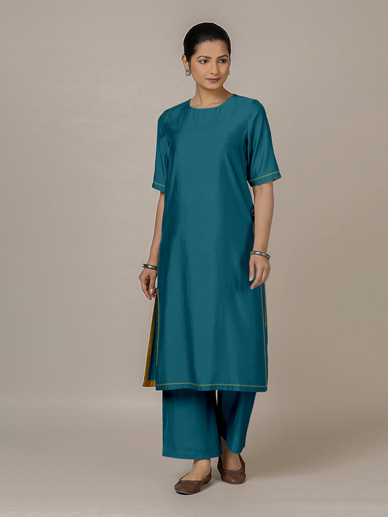 Riya x Rozaana | A Line Kurta in Crystal Teal with Thread Work | Coords or Only Kurta-Binks