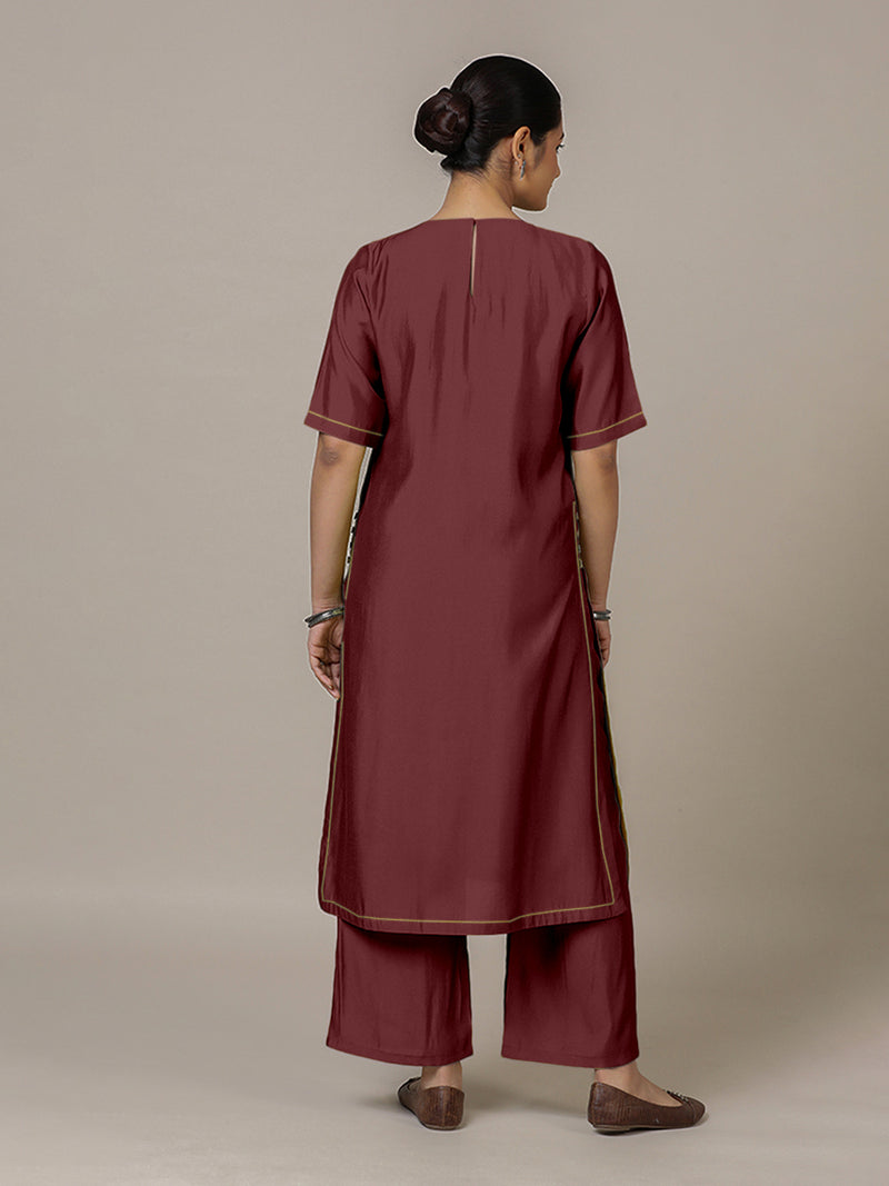 Riya x Rozaana | A Line Kurta in Deep Maroon with Thread Work | Coords or Only Kurta-Binks