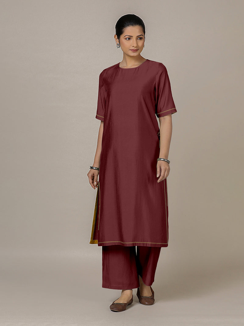 Riya x Rozaana | A Line Kurta in Deep Maroon with Thread Work | Coords or Only Kurta-Binks