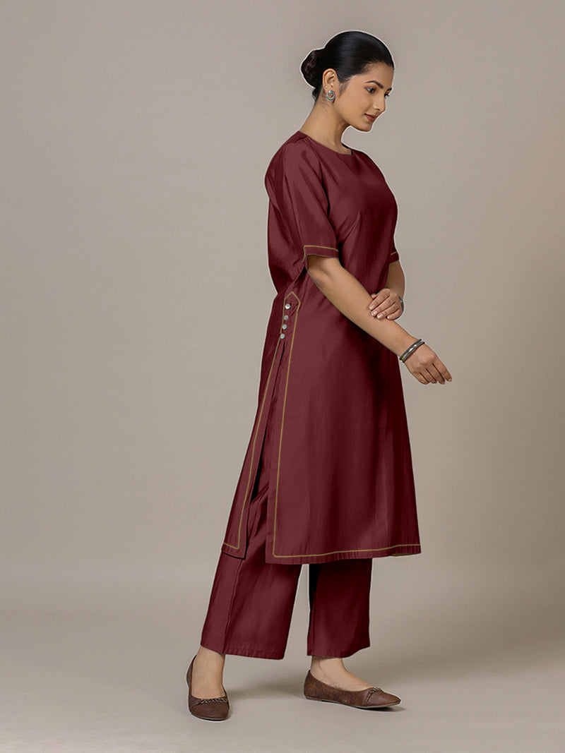 Riya x Rozaana | A Line Kurta in Deep Maroon with Thread Work | Coords or Only Kurta-Binks