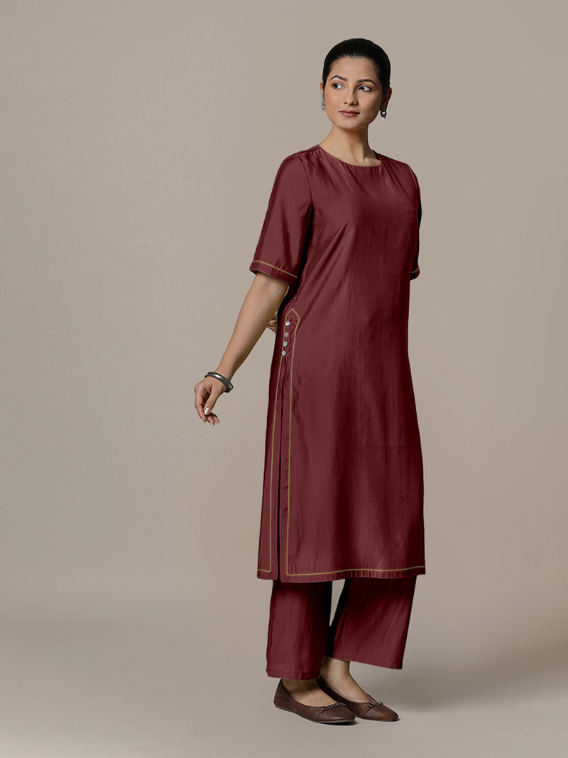 Riya x Rozaana | A Line Kurta in Deep Maroon with Thread Work | Coords or Only Kurta-Binks