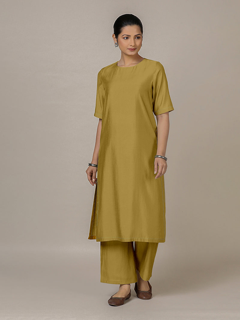 Riya x Rozaana | A Line Kurta in Dijon Mustard with Thread Work | Coords or Only Kurta-Binks