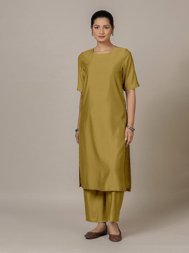 Riya x Rozaana | A Line Kurta in Dijon Mustard with Thread Work | Coords or Only Kurta-Binks