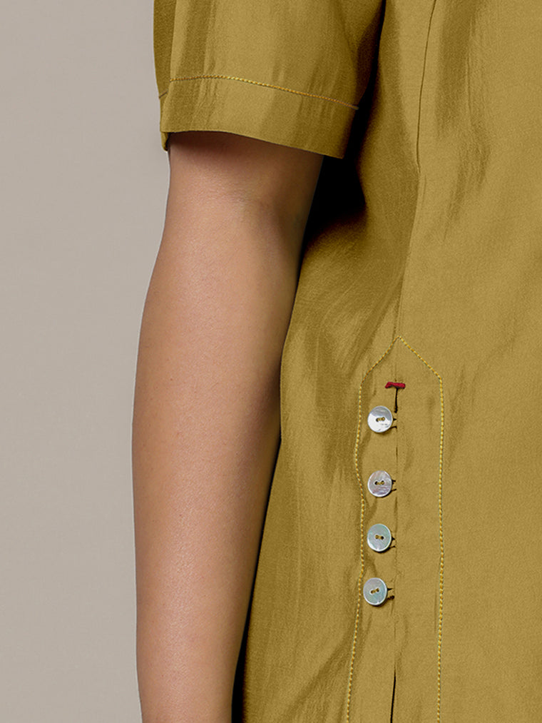 Riya x Rozaana Kurta, in Yellow Viscose, featuring elbow sleeves and jewel neckline, made for daily & work (view 3).