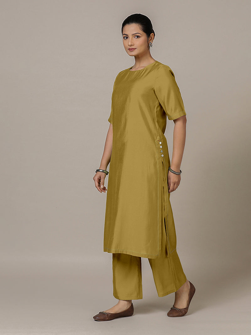Riya x Rozaana | A Line Kurta in Dijon Mustard with Thread Work | Coords or Only Kurta-Binks