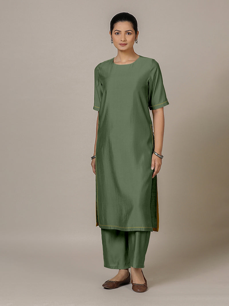 Riya x Rozaana | A Line Kurta in Hunter Green with Thread Work | Coords or Only Kurta-Binks