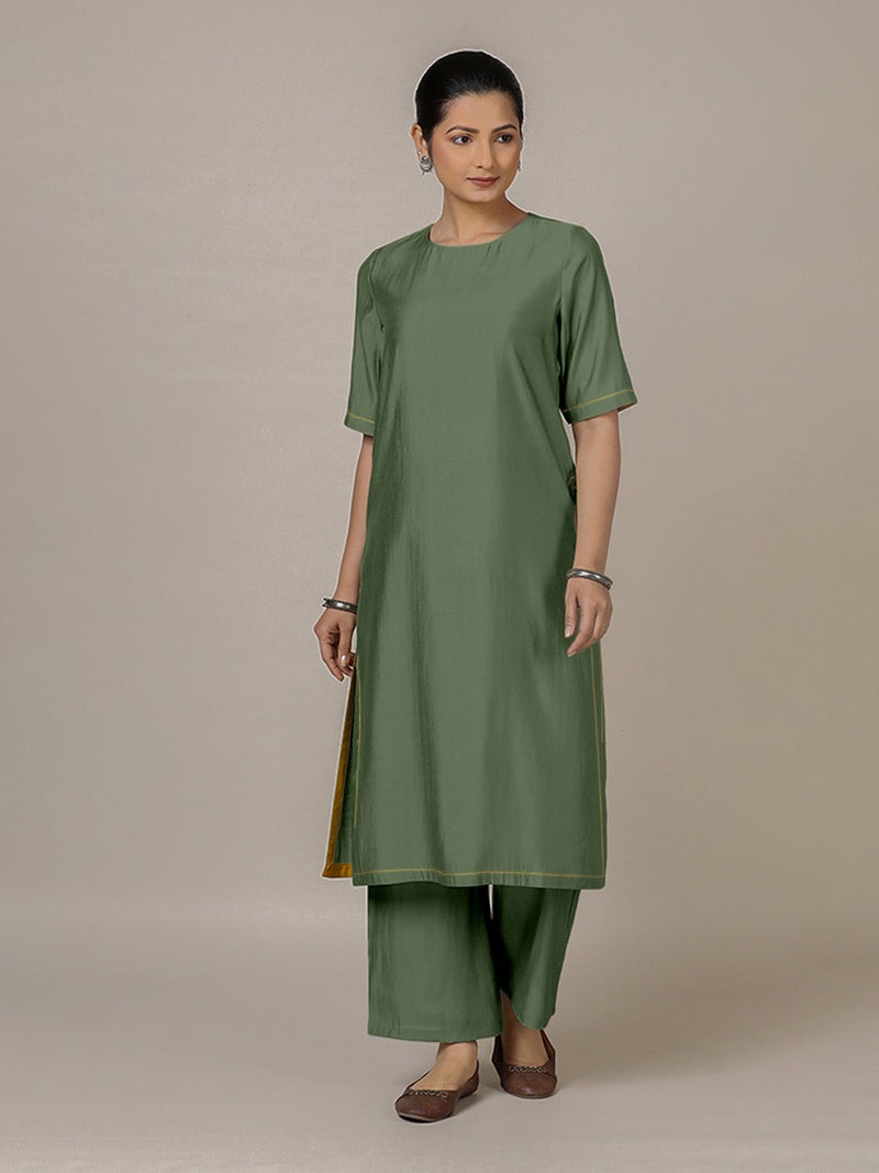 Riya x Rozaana | A Line Kurta in Hunter Green with Thread Work | Coords or Only Kurta-Binks