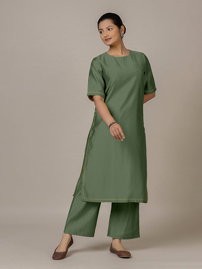 Riya x Rozaana | A Line Kurta in Hunter Green with Thread Work | Coords or Only Kurta-Binks