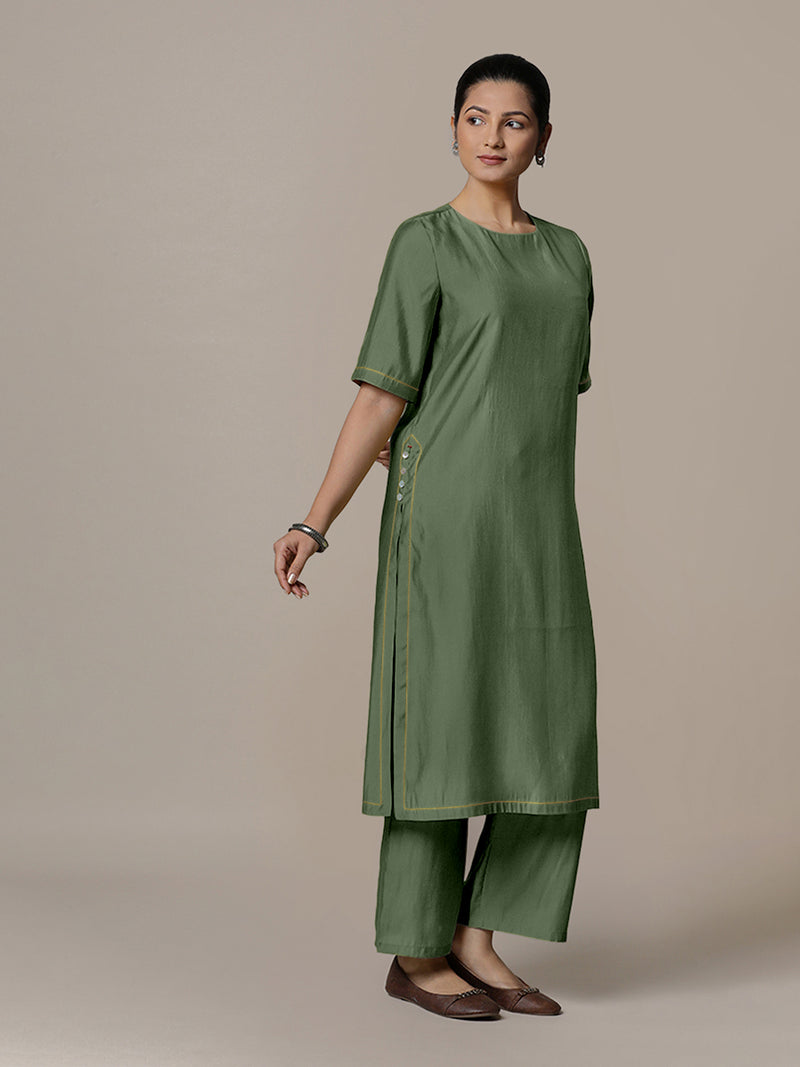 Riya x Rozaana | A Line Kurta in Hunter Green with Thread Work | Coords or Only Kurta-Binks