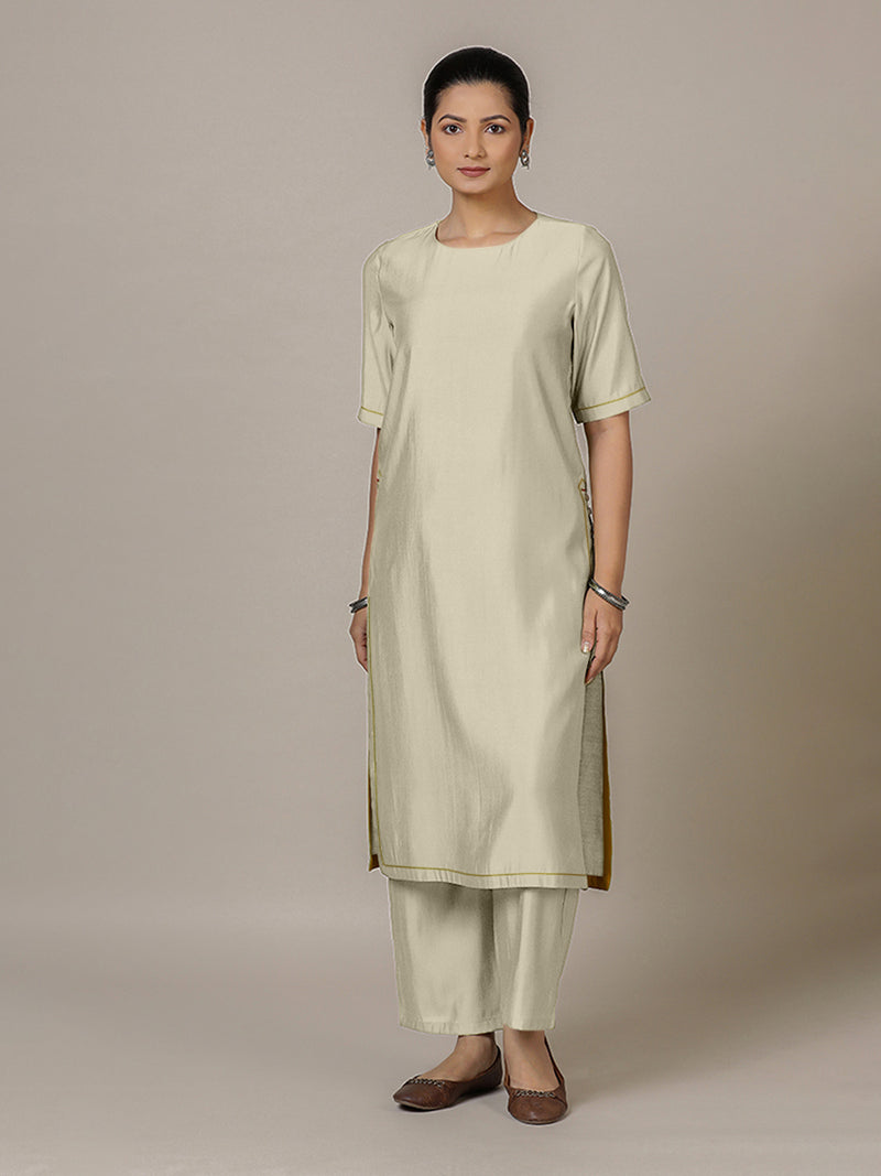 Riya x Rozaana | A Line Kurta in Ivory with Thread Work | Coords or Only Kurta-Binks