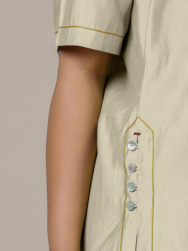 Riya x Rozaana Kurta, in Cream Viscose, featuring elbow sleeves and jewel neckline, made for daily & work (view 3).